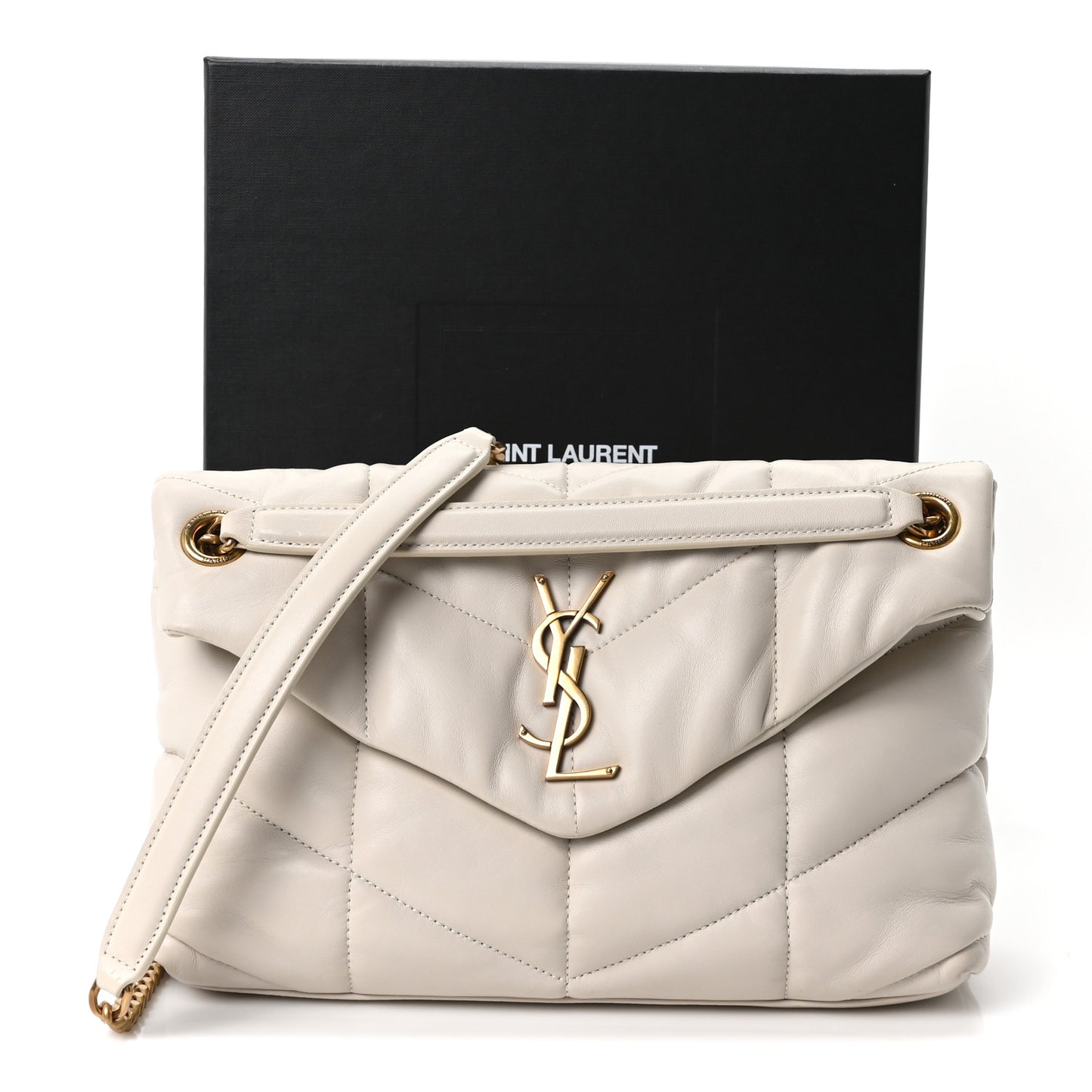Lambskin Quilted Small Loulou Puffer Monogram Chain Satchel Blanc Vintage