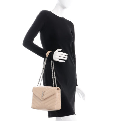 Saint Laurent Calfskin Y Quilted Monogram Small Loulou Chain Satchel Nude Powder 3 of 10