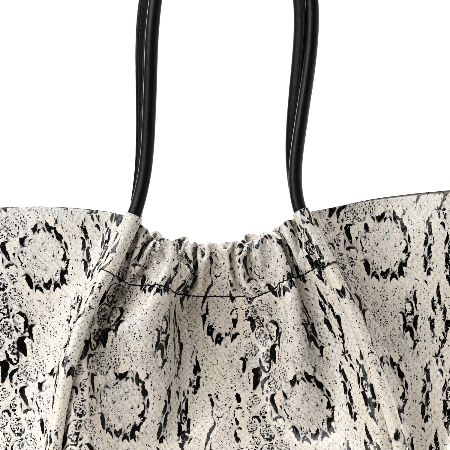 Proenza Schouler Calfskin Snakeskin Embossed Large Ruched Tote Optic White Black 10 of 12