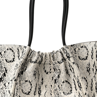 Proenza Schouler Calfskin Snakeskin Embossed Large Ruched Tote Optic White Black 10 of 12