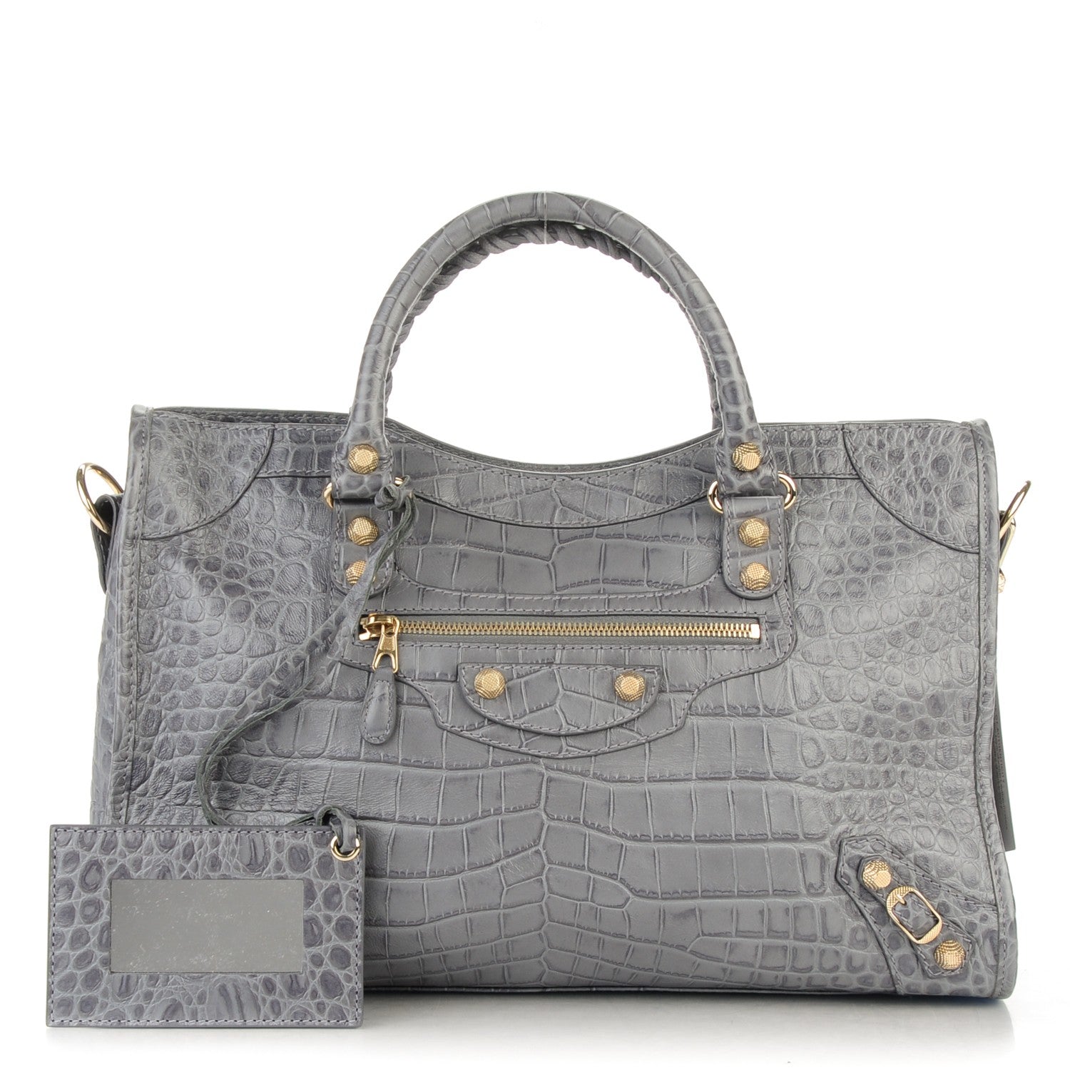 Balenciaga Calfskin Crocodile Embossed Giant 12 Gold Hardware City Gris Beton 1 of 7