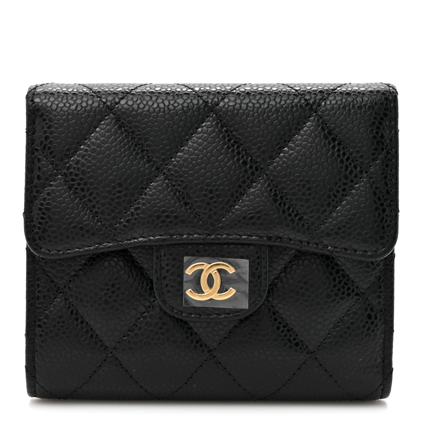 Caviar Quilted Compact Flap Wallet Black