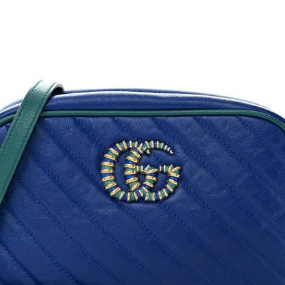 Gucci Azalea Calfskin Enamel Matelasse Diagonal Small Torchon GG Marmont Chain Shoulder Bag Imperial Blue Pavone 8 of 11