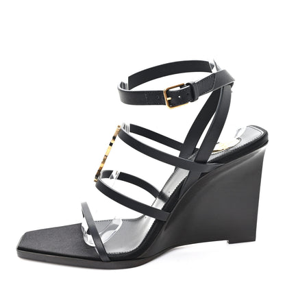 Saint Laurent Calfskin Cassandra 105 Wedges 37 Black 1 of 10