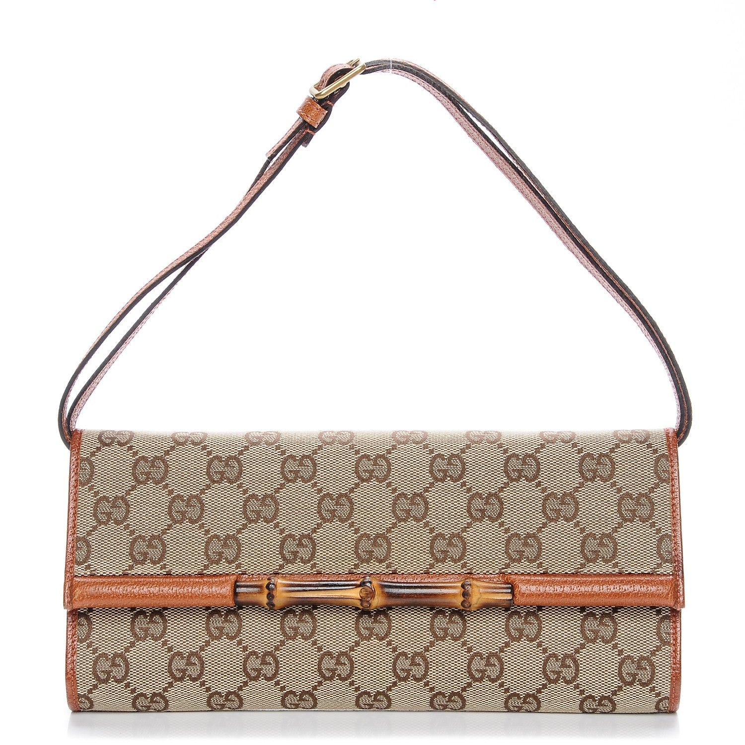 Gucci Monogram Bamboo Bar Clutch Brown 1 of 6