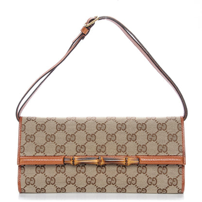 Gucci Monogram Bamboo Bar Clutch Brown 1 of 6