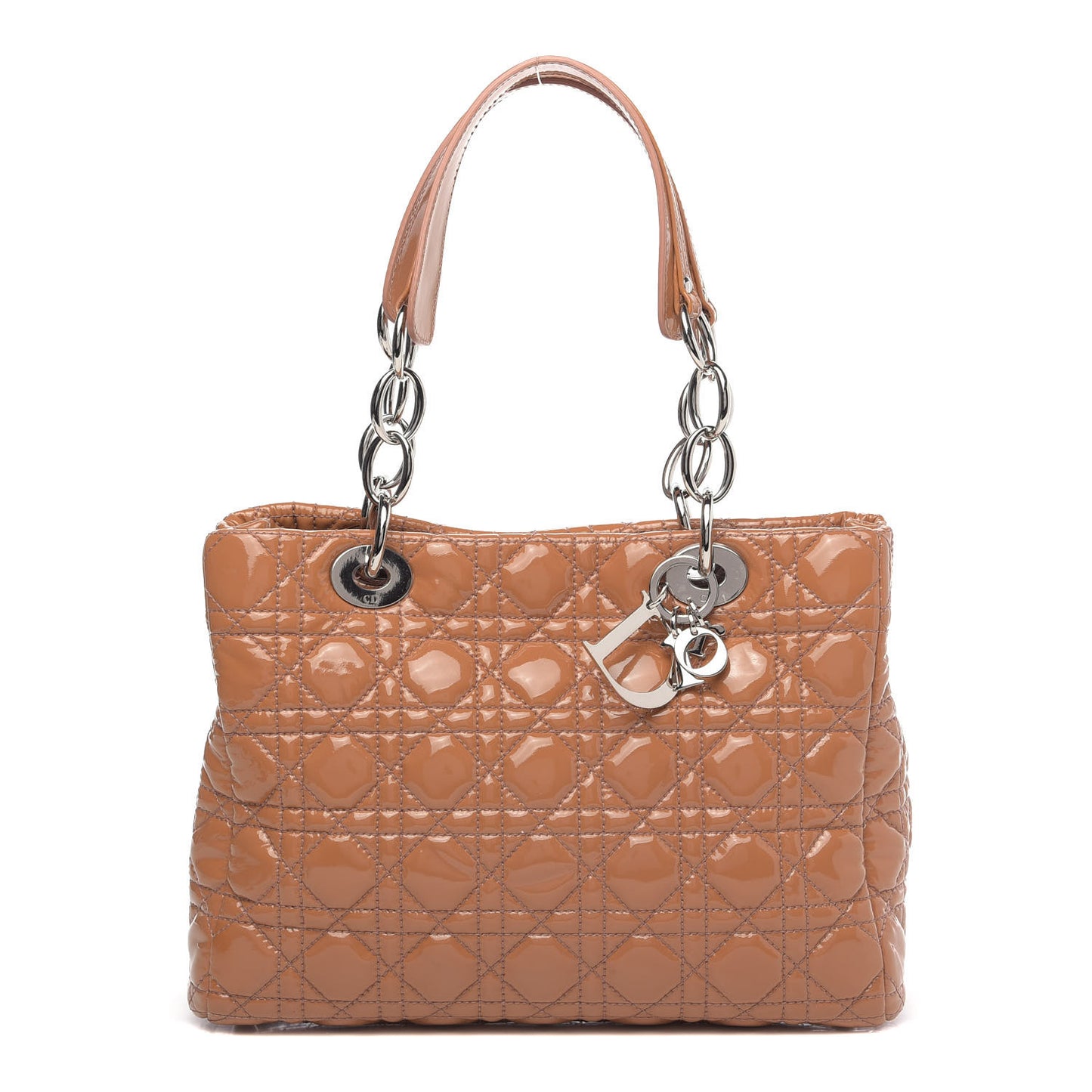 Patent Cannage Medium Dior Soft Shopping Tote Brown