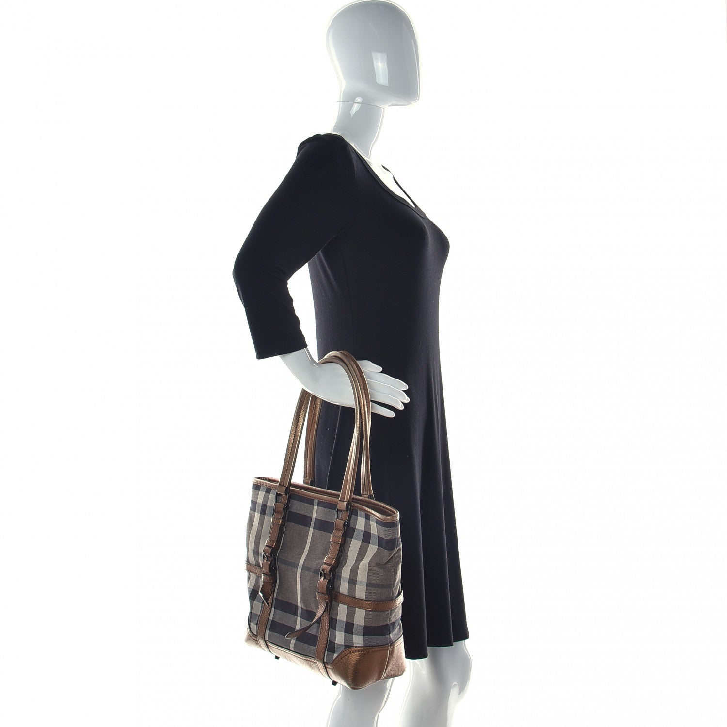 Burberry Metallic Calfskin House Check Tote Bronze 2 of 10