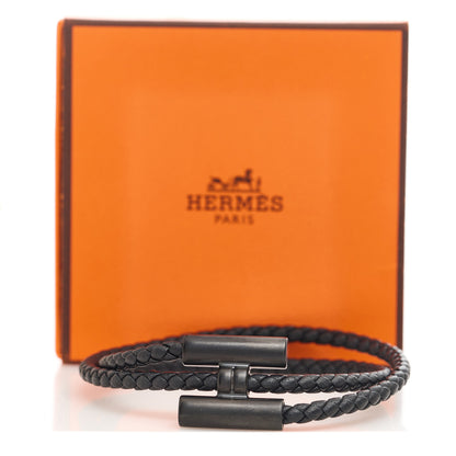 Hermes Swift Double Wrap Cord Tournis Tresse Bracelet Black 5 of 5