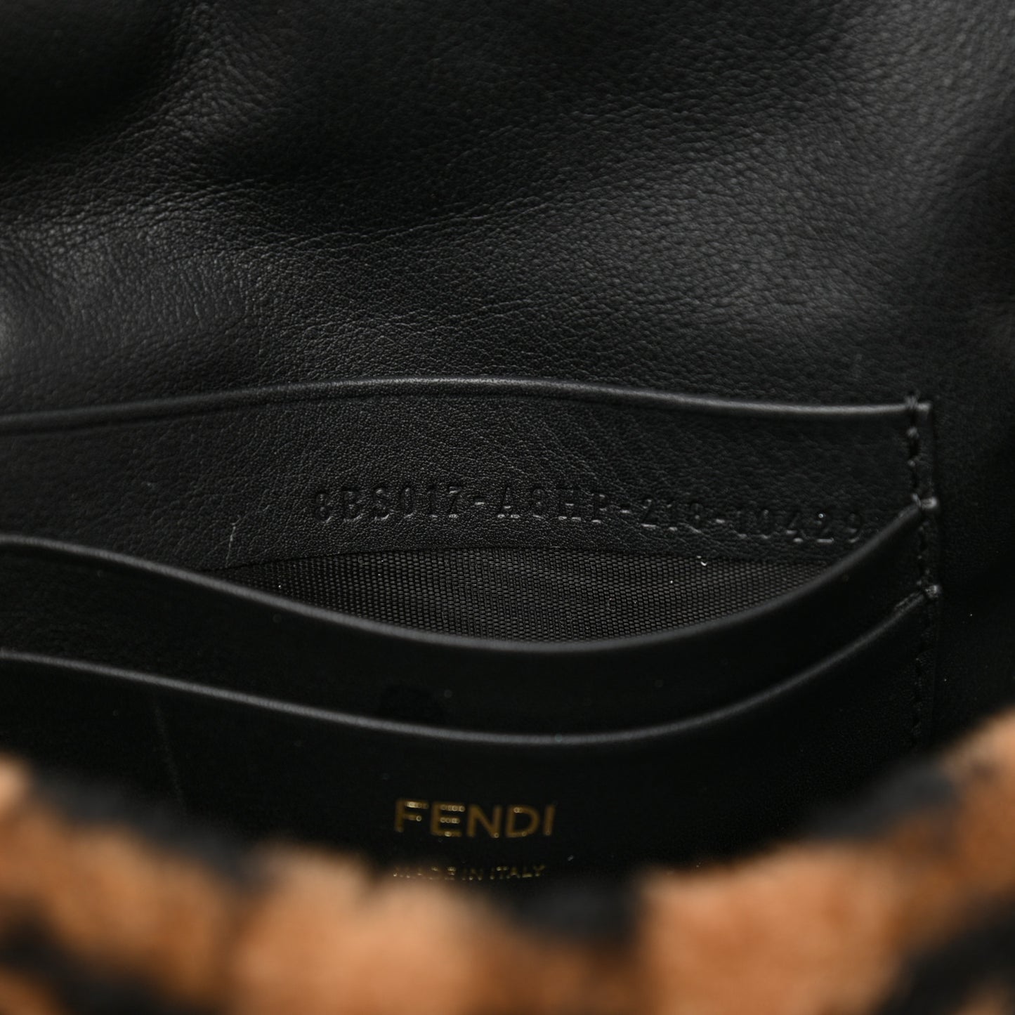 Shearling Vitello Dolce Macro FF 1974 Mini Baguette Tobacco Black