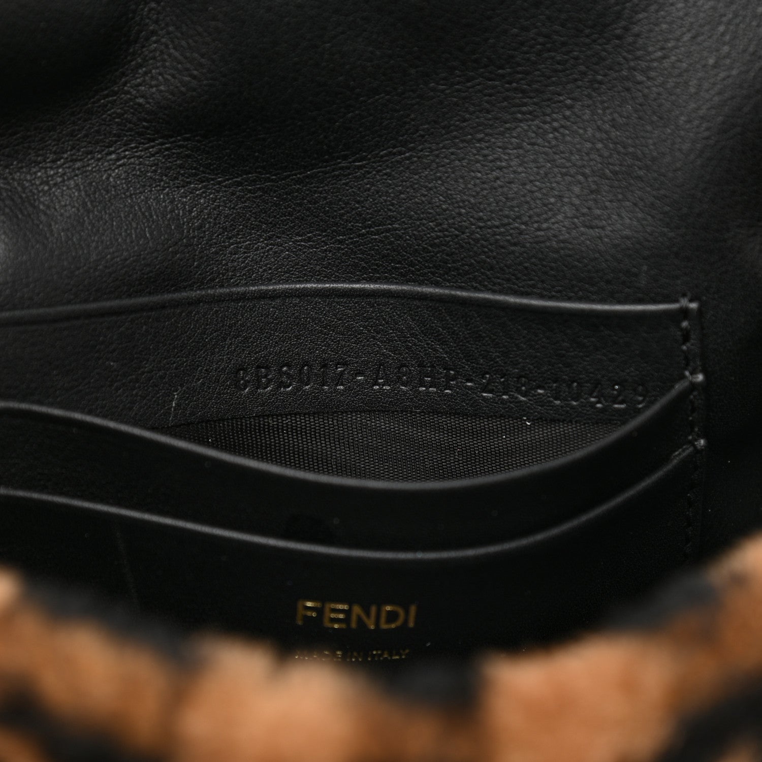 Fendi Shearling Vitello Dolce Macro FF 1974 Mini Baguette Tobacco Black 7 of 8