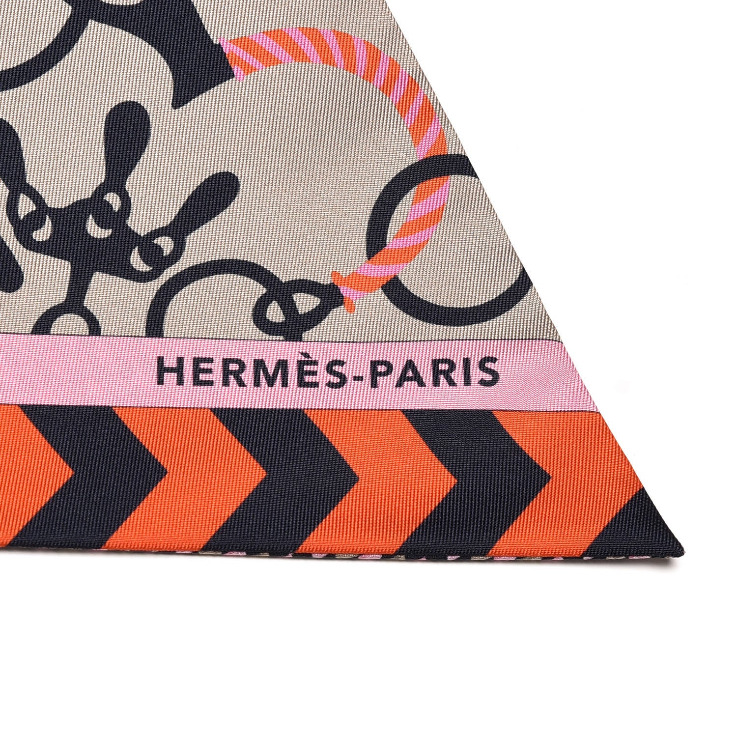 Hermes Silk Mors Et Tresses Maxi Twilly Cut Gris Beige Black Rose Vif 3 of 5