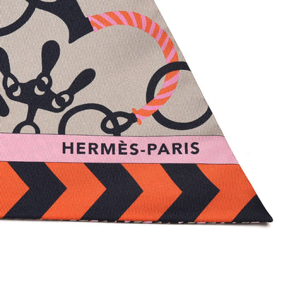 Hermes Silk Mors Et Tresses Maxi Twilly Cut Gris Beige Black Rose Vif 3 of 5
