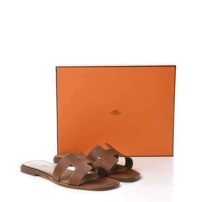 Hermes Box Calfskin Oran Sandals 38.5 Gold 10 of 10