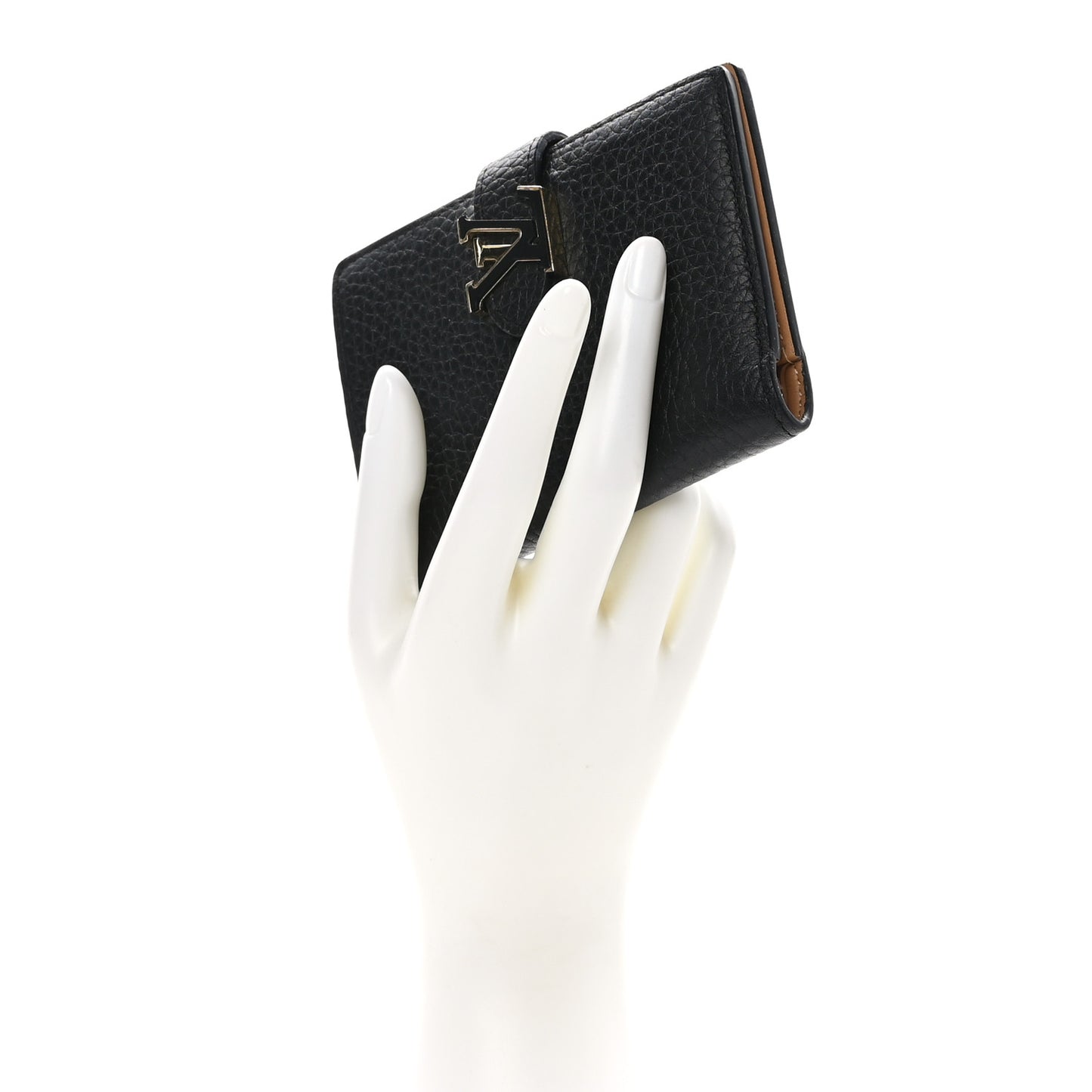 Taurillon Capucines Vertical Compact Wallet Black