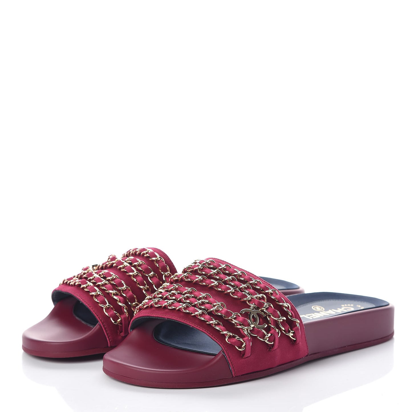 Satin Chain Flat Sandals 38 Dark Fuchsia