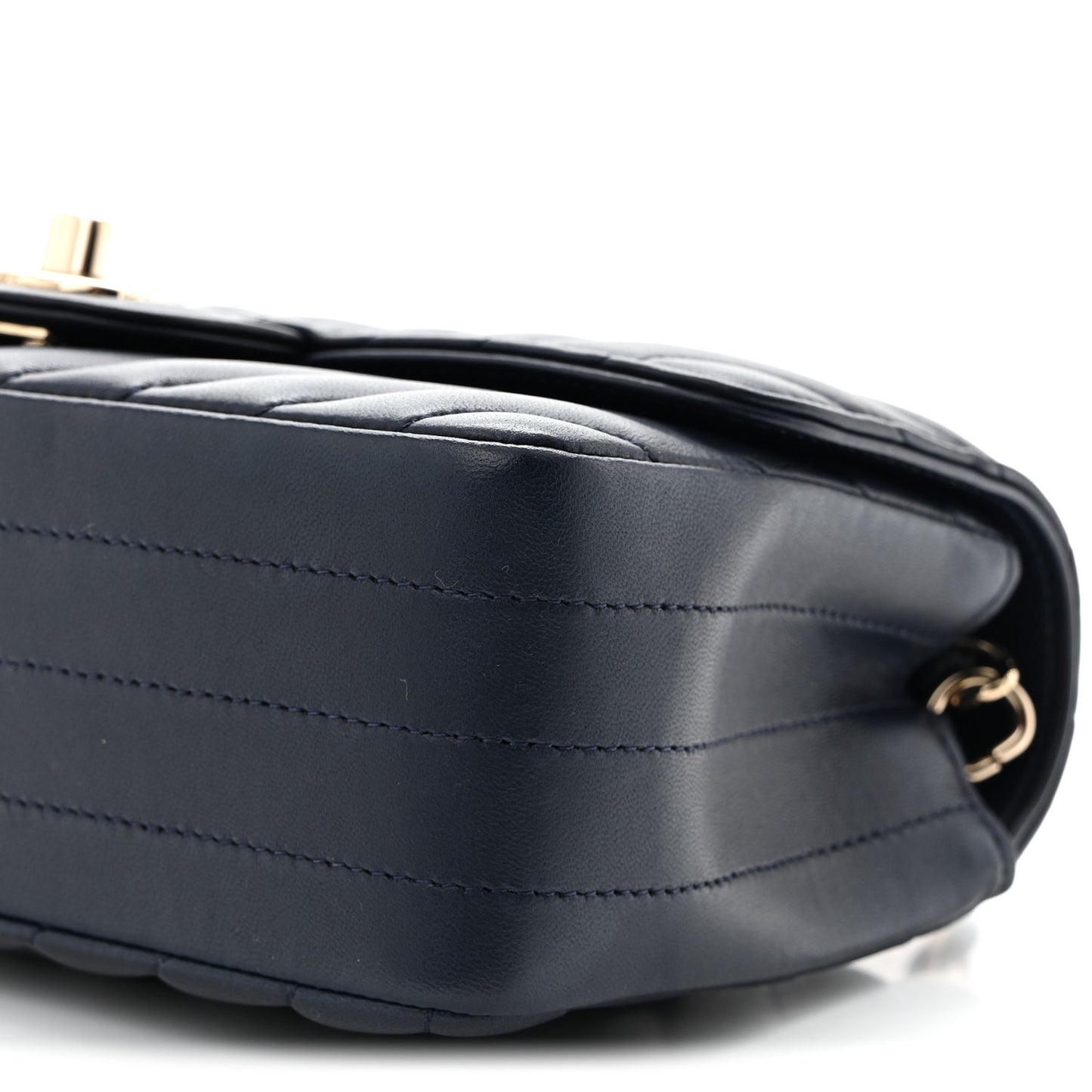 Lambskin Chevron Quilted Mini Rectangular Flap Navy