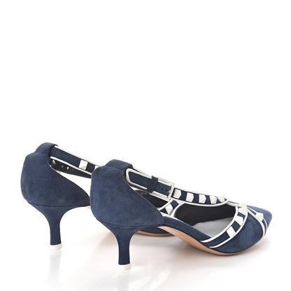 Valentino Garavani Suede Free Rockstud Cross Strap D'Orsay 55mm Pumps 35.5 Marine Optic White 4 of 7