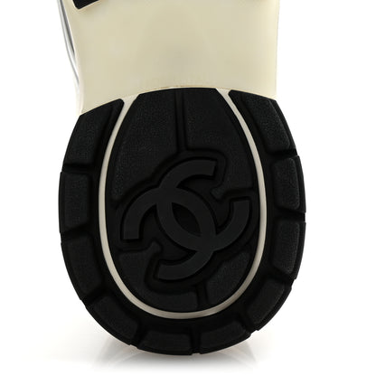 Chanel Fabric Laminated Calfskin Stretch CC Womens Sneakers 38.5 Ivory White Silver 7 of 10