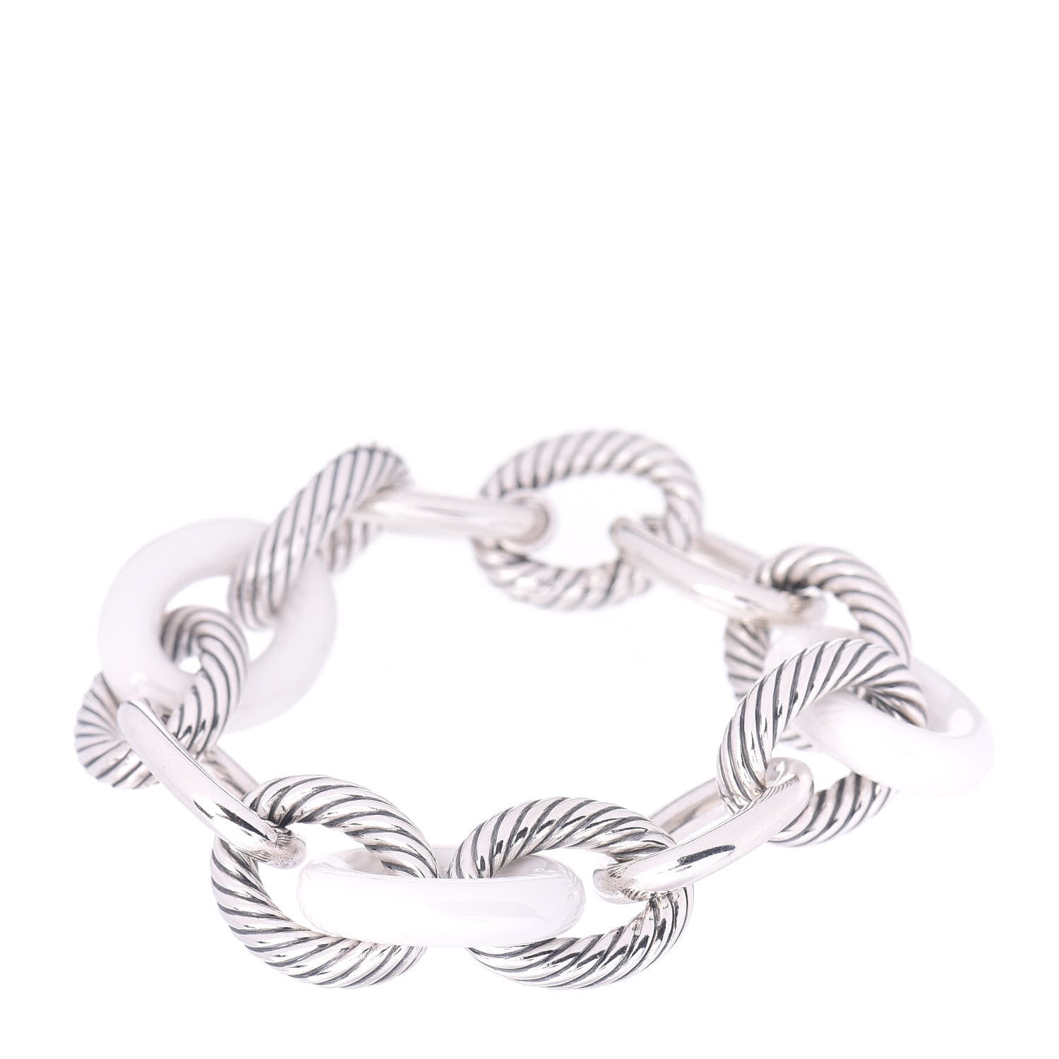 David Yurman Sterling Silver White Ceramic 17mm Extra Large Oval Link Bracelet 1 of 4