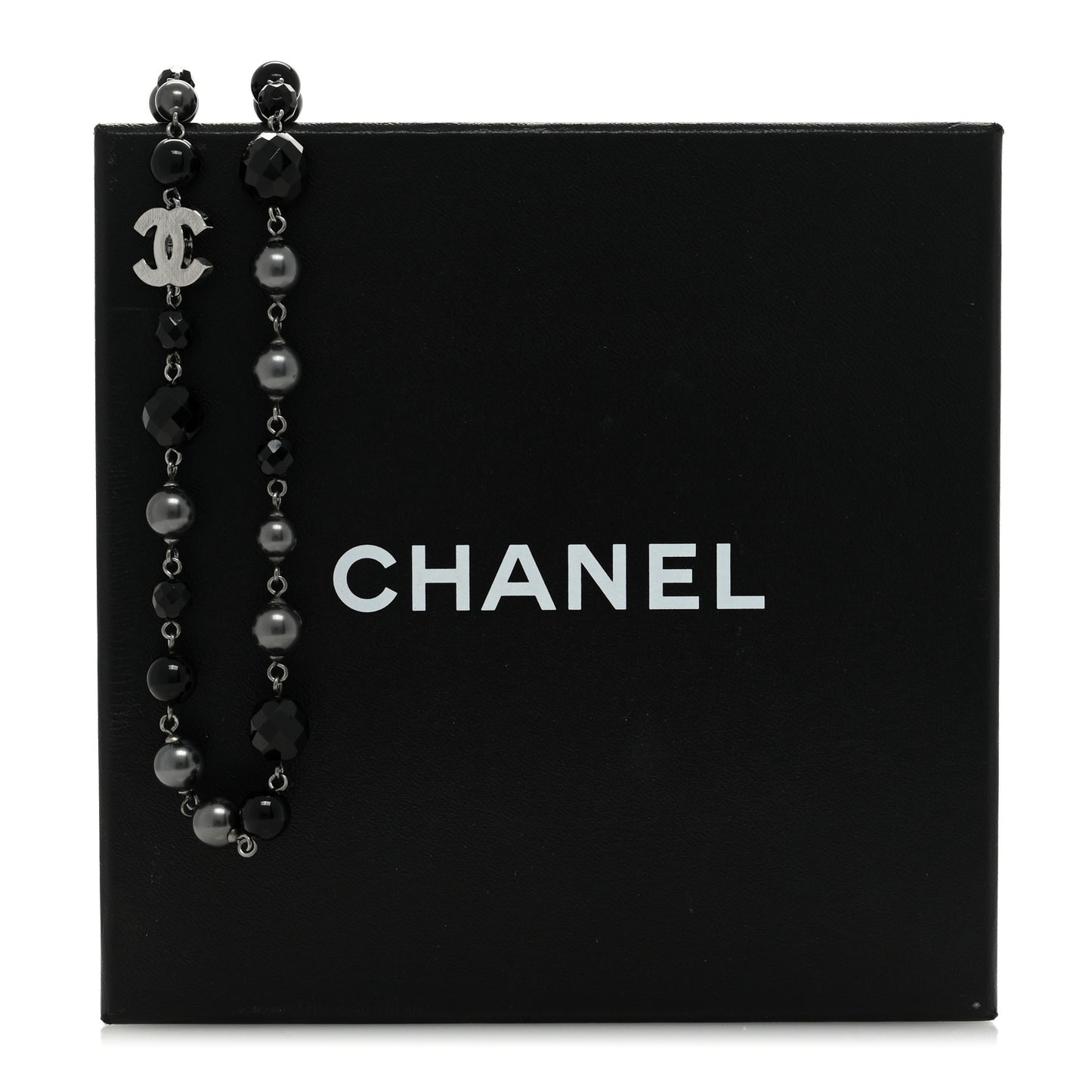 Ruthenium Pearl Beaded CC Long Necklace Black