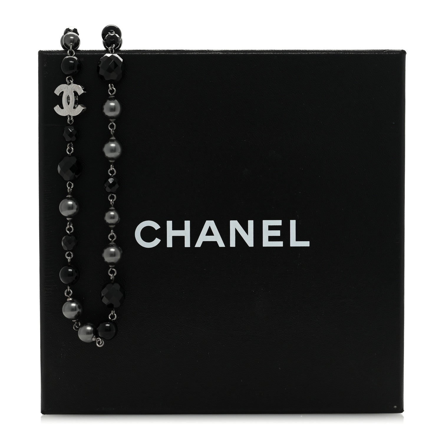 Chanel Ruthenium Pearl Beaded CC Long Necklace Black 4 of 5