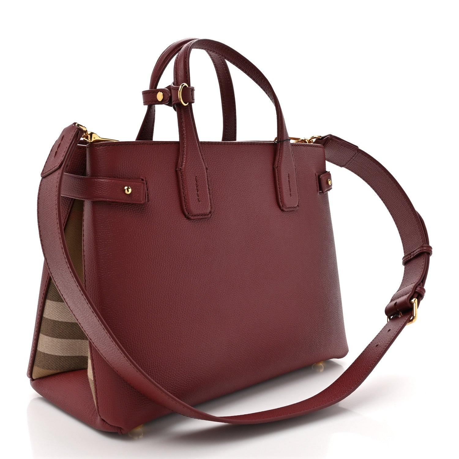 Burberry Grainy Calfskin House Check Medium Banner Tote Crimson 3 of 13