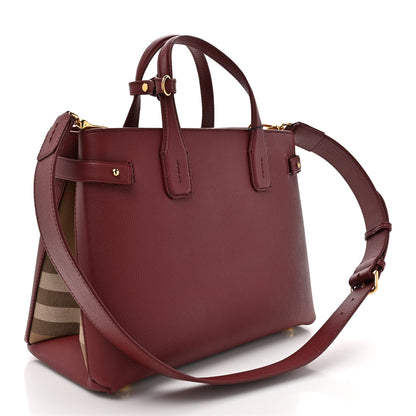 Burberry Grainy Calfskin House Check Medium Banner Tote Crimson 3 of 13
