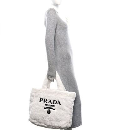 Prada Terry Cloth Tote Bag White Black 3 of 9