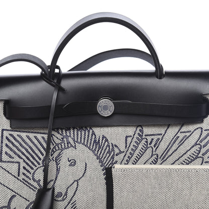Hermes Vache Hunter Toile H Pegase Pop Herbag Zip Retourne 31 PM Bleu Indigo Ecru Black 9 of 11