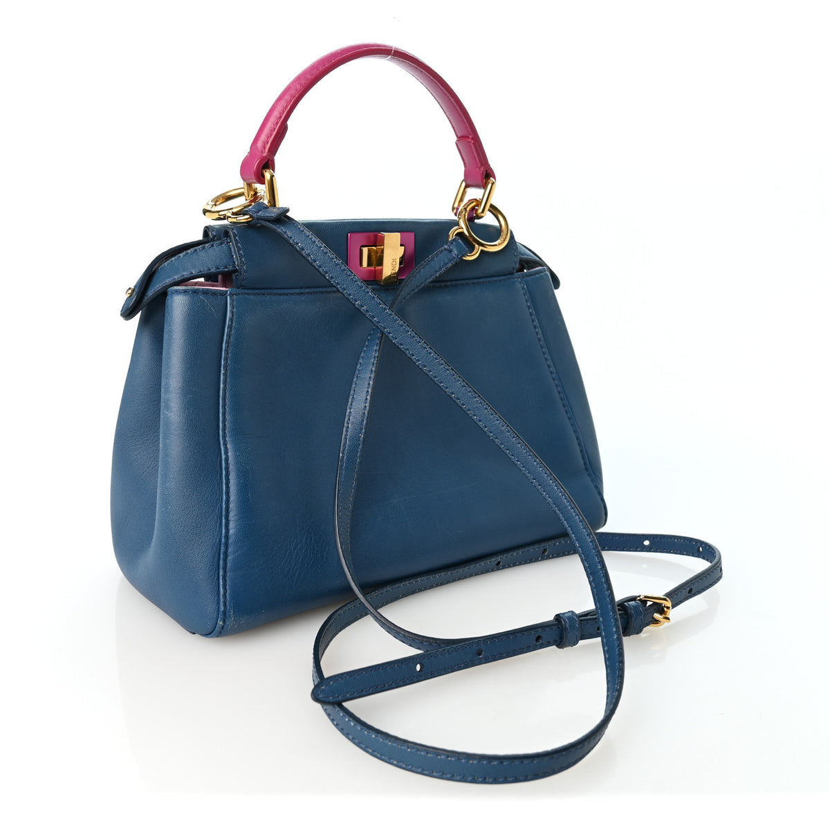 Fendi Nappa Colorblock Mini Peekaboo Iconic Satchel Iris Magenta Bubblegum 3 of 12