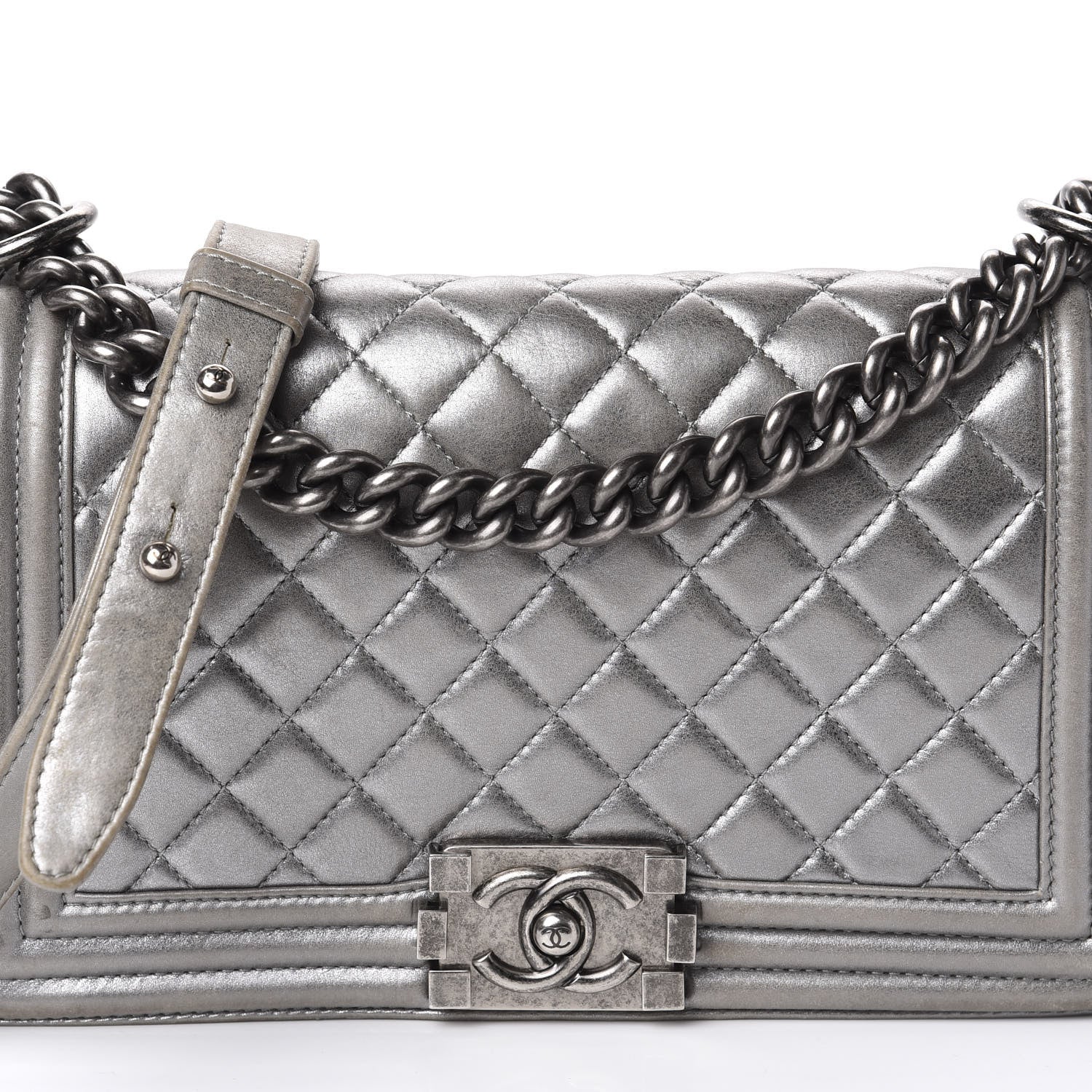 Chanel Metallic Lambskin Quilted Medium Boy Flap Silver 10 of 13