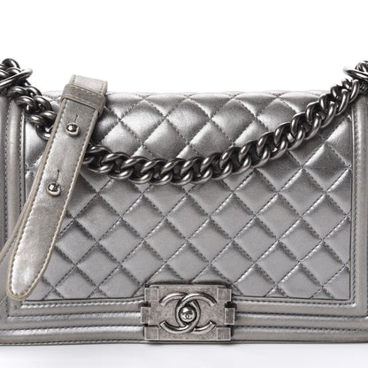 Chanel Metallic Lambskin Quilted Medium Boy Flap Silver 10 of 13