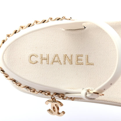 Chanel Calfskin Chain Platform Sandals 37 White 7 of 8