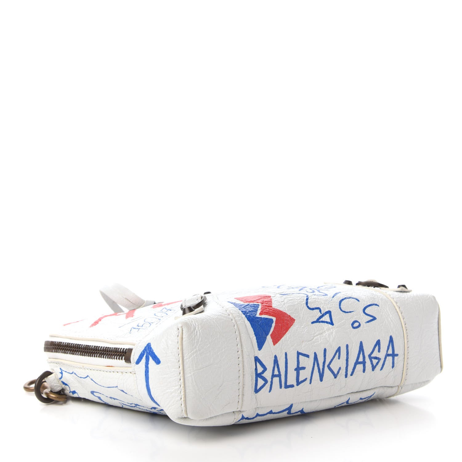 Balenciaga Agneau Graffiti All Over Classic Hardware Reporter XS White Bleu Rouge 4 of 9