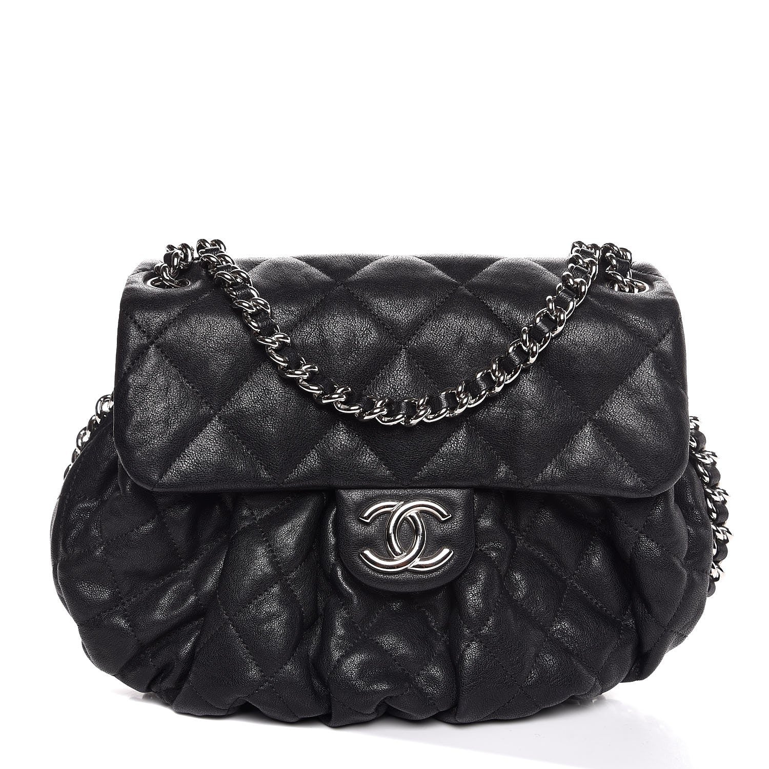 Chanel Washed Lambskin Quilted Medium Chain Around Messenger Black 1 of 8
