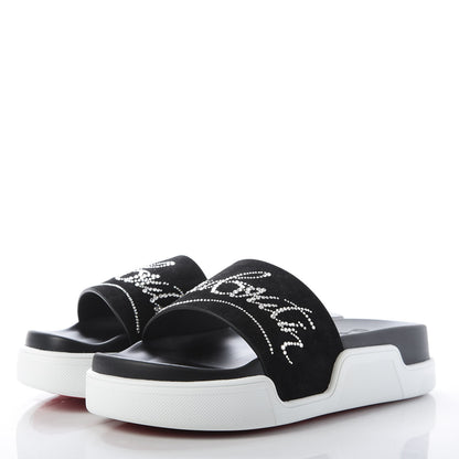 Christian Louboutin Veau Velours Strass Dear Pool Platform Slide Sandal 36.5 Black 3 of 9