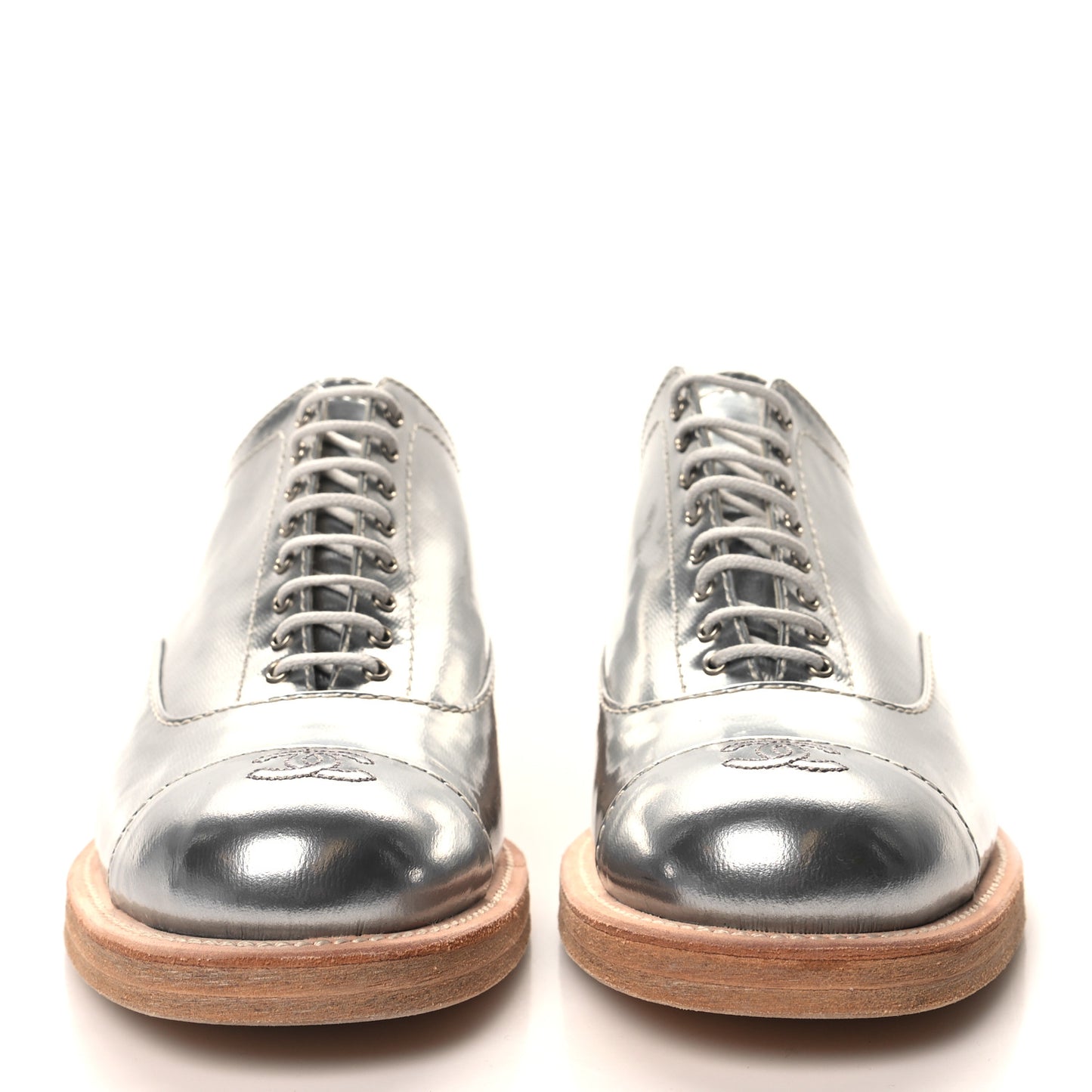 Metallic Fantasy Calfskin PVC Lace Up Loafers 41.5 Silver