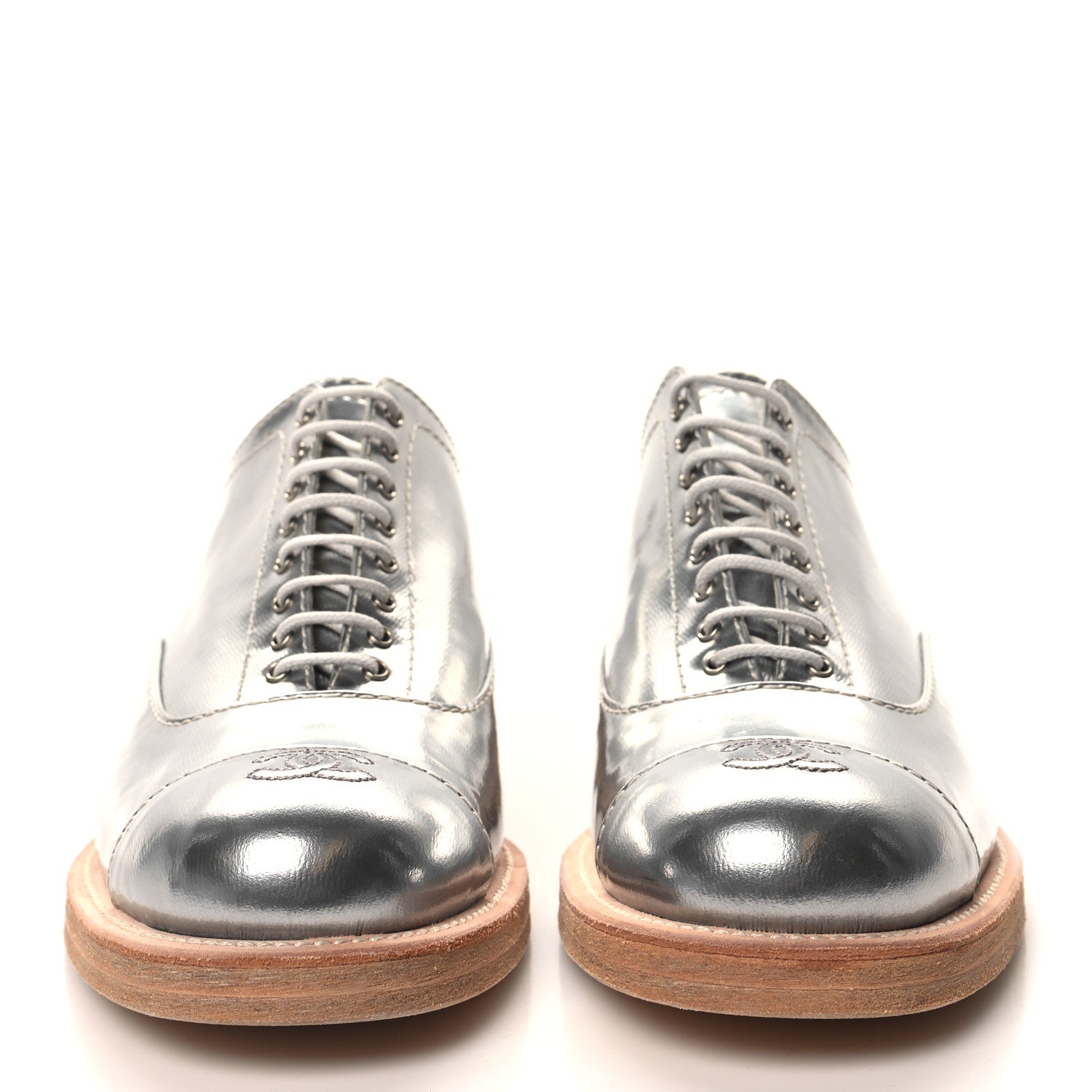 Chanel Metallic Fantasy Calfskin PVC Lace Up Loafers 41.5 Silver 2 of 8