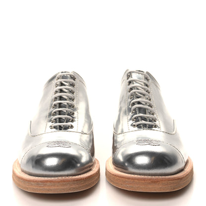 Chanel Metallic Fantasy Calfskin PVC Lace Up Loafers 41.5 Silver 2 of 8