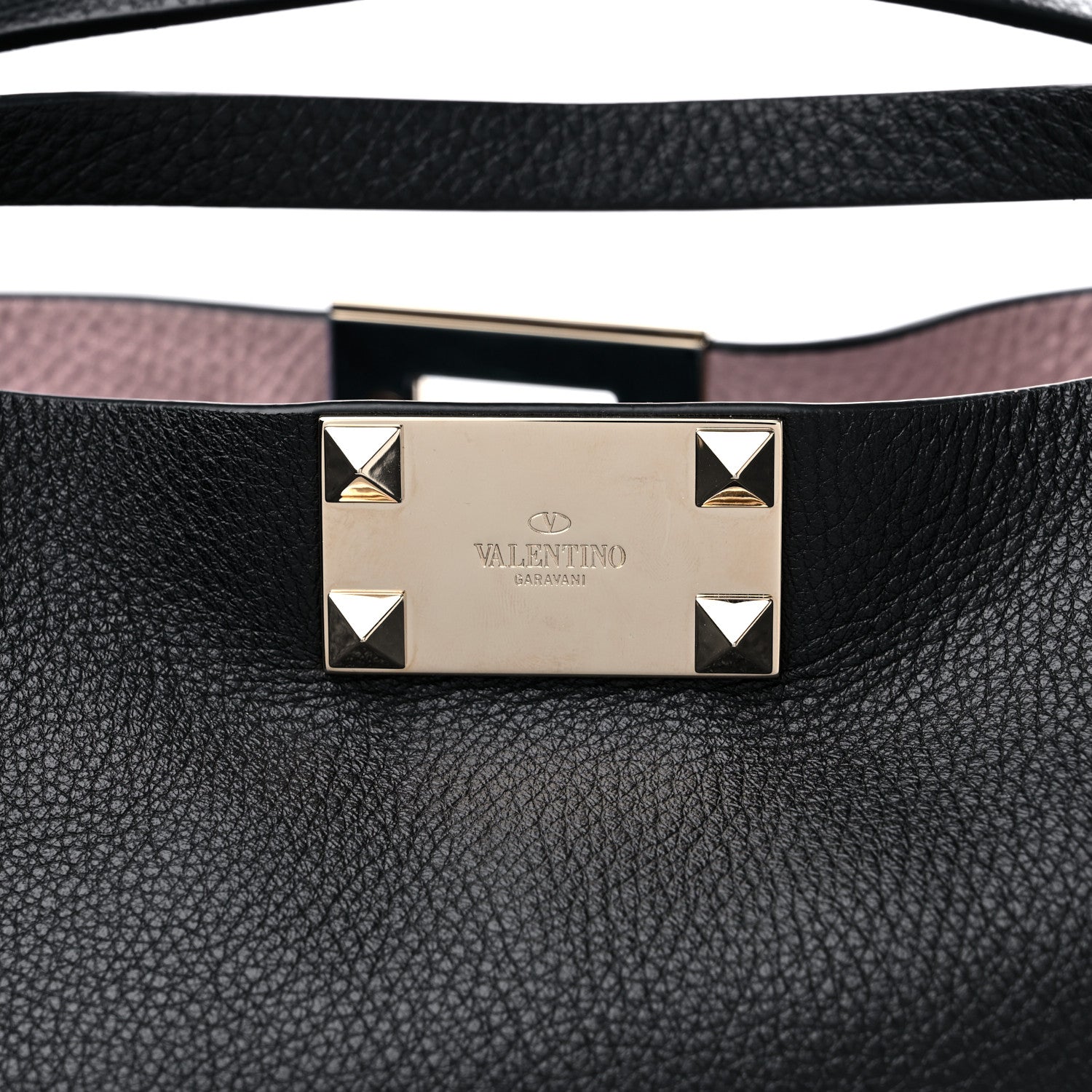 Valentino Garavani Grained Calfskin Small Rockstud Flip Lock Tote Black Rose Quartz 6 of 8
