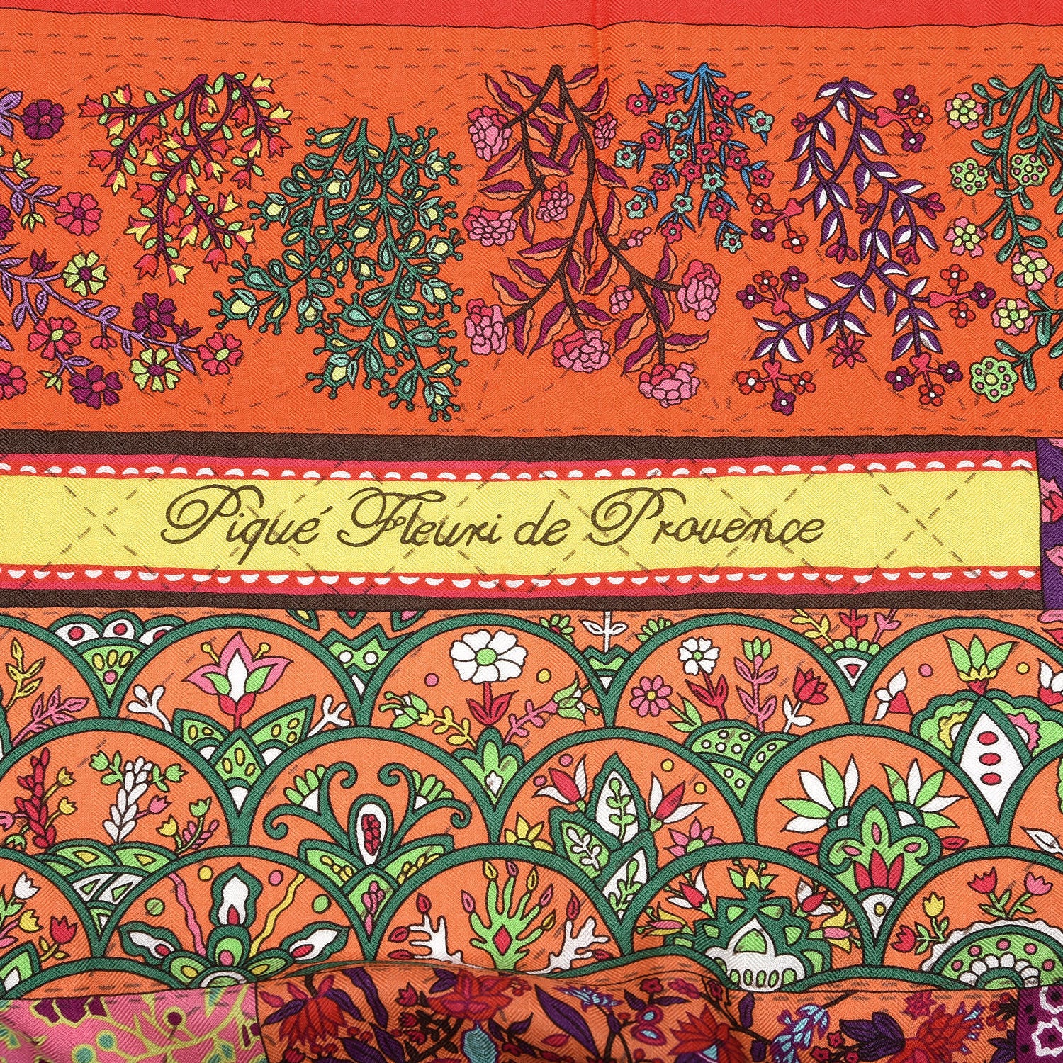 Hermes Cashmere Silk Pique Fleuri de Provence Shawl 140 Rouge Orange Turquiose 5 of 6