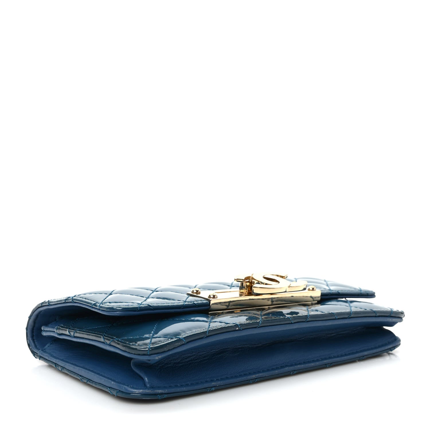 Chanel Patent Quilted Golden Class Wallet on Chain WOC Blue 4 of 9