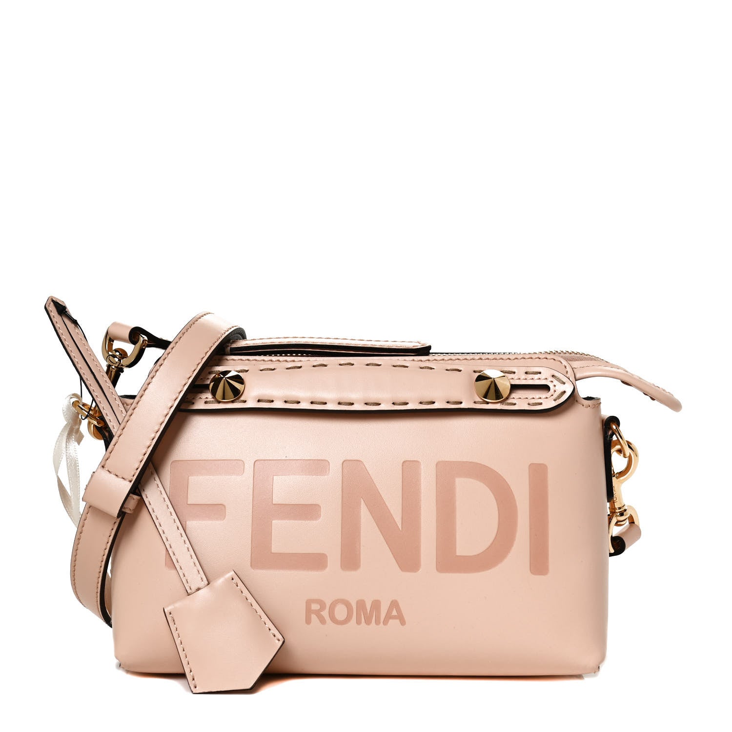 Fendi Vitello King Logo Embossed Mini By The Way Boston Bag Light Rose 1 of 12