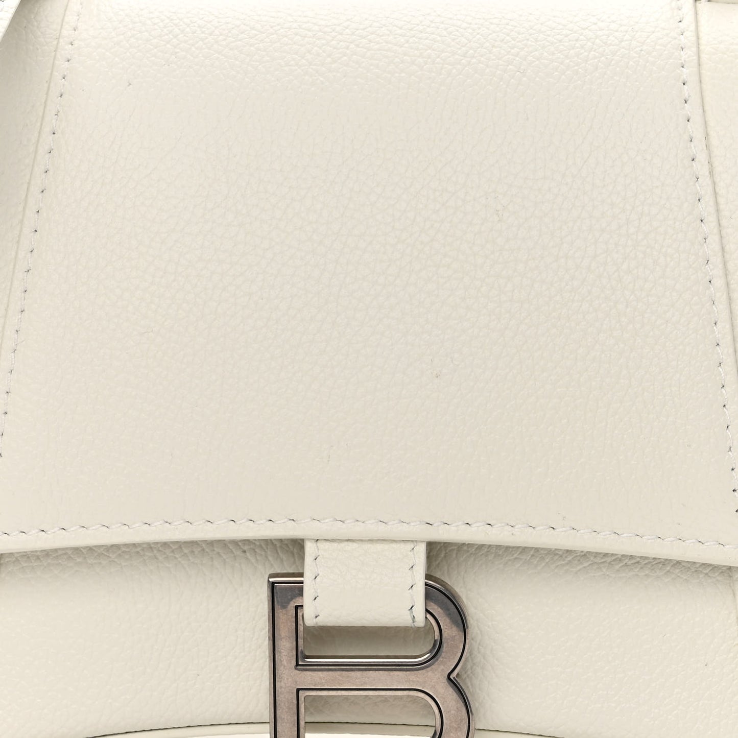 Grained Calfskin Small Hourglass Top Handle Bag White