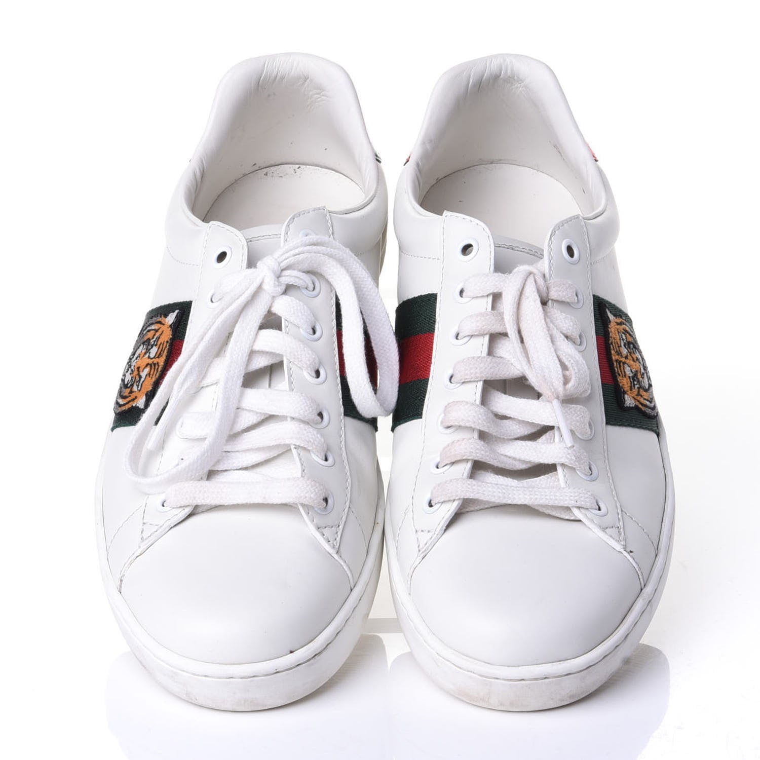 Gucci Calfskin Ayers Web Tiger Embroidered Mens Ace Sneakers 8 White Green Red 5 of 10