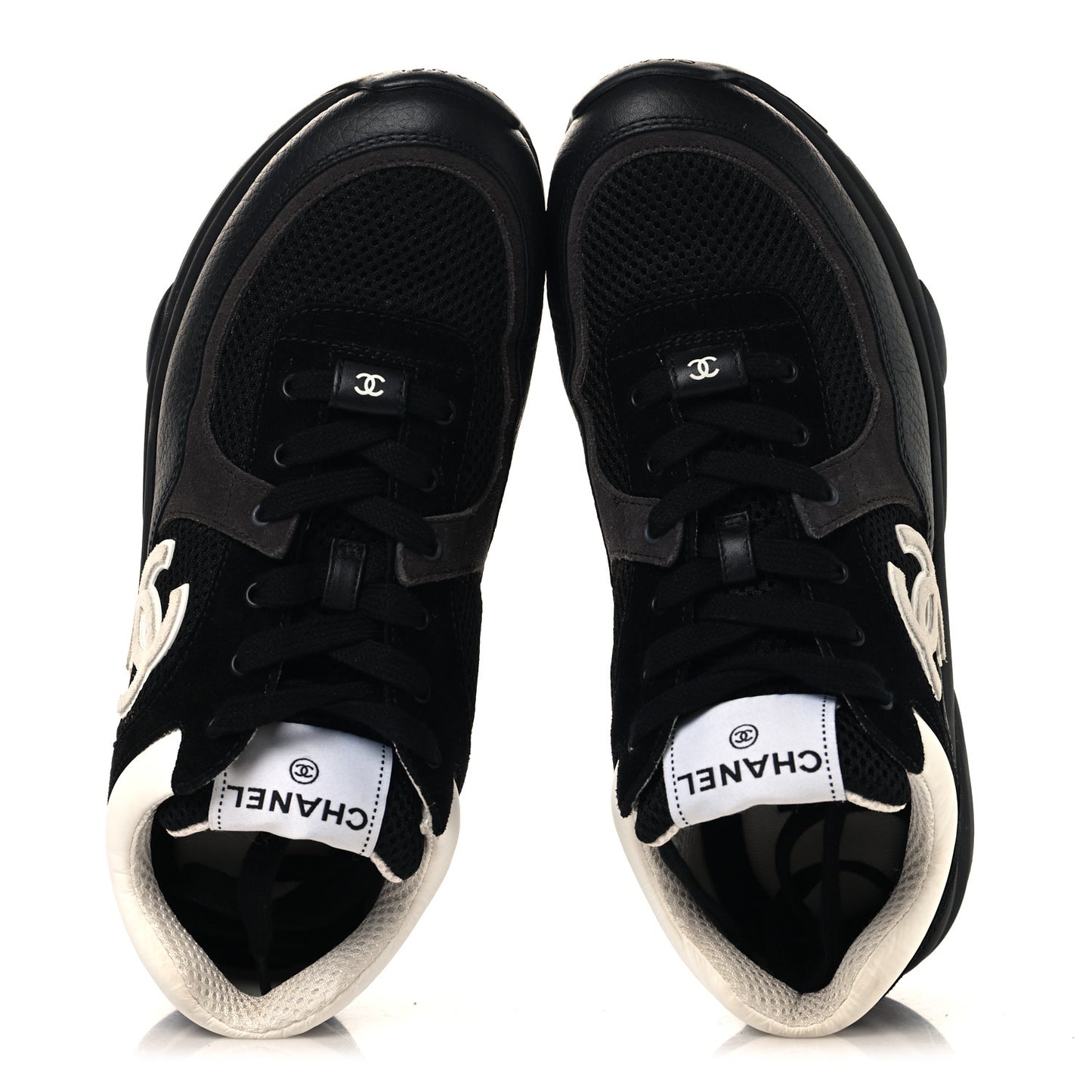 Mesh Suede Grained Calfskin Womens CC Sneakers 41 Black White