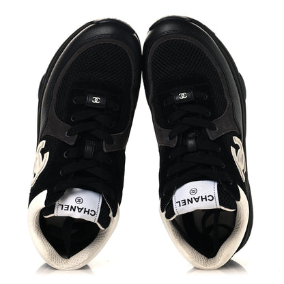 Chanel Mesh Suede Grained Calfskin Womens CC Sneakers 41 Black White 2 of 8
