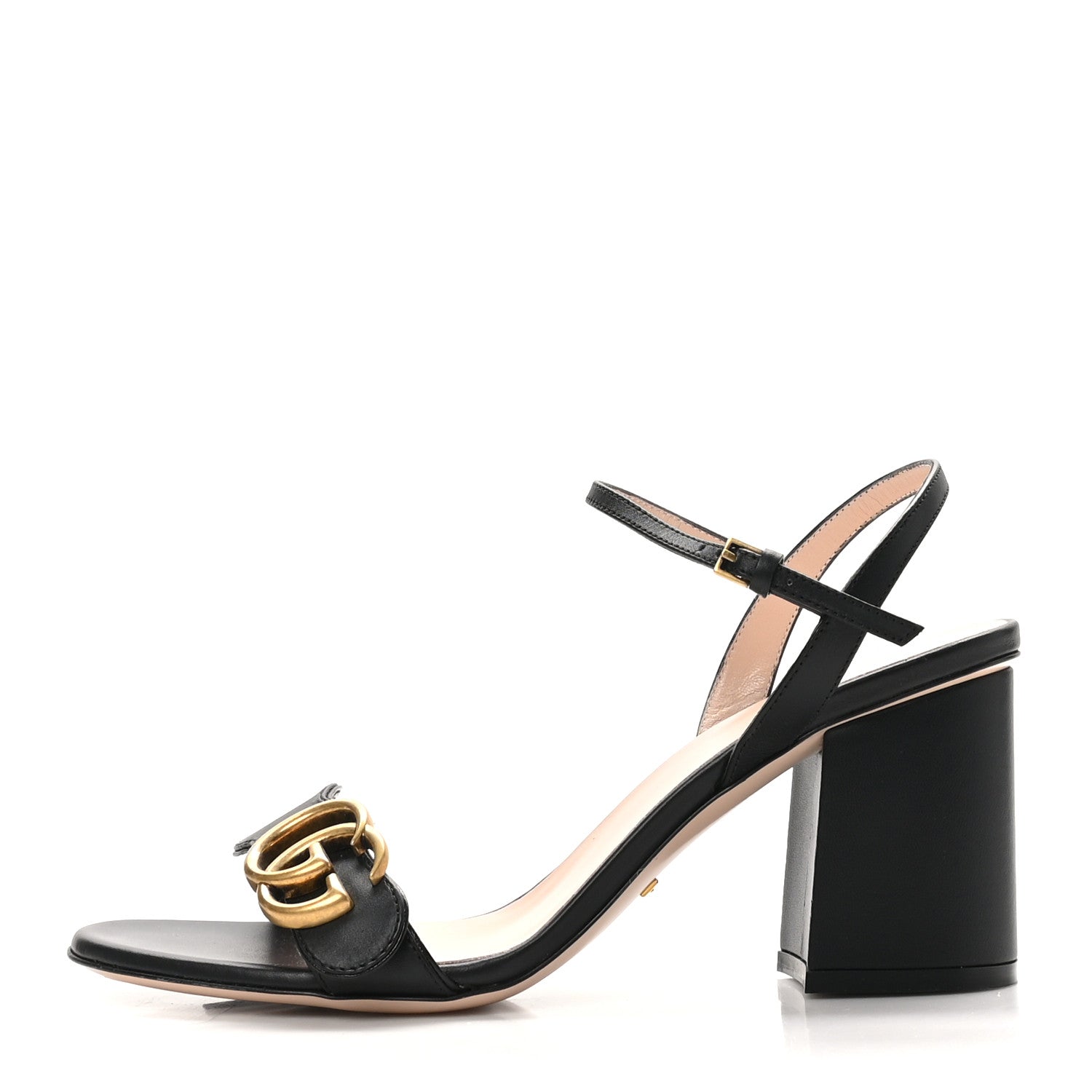 Gucci Lifford Calfskin GG Marmont Ankle Wrap 75mm Sandals 37.5 Black 1 of 9