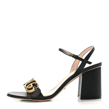 Gucci Lifford Calfskin GG Marmont Ankle Wrap 75mm Sandals 37.5 Black 1 of 9